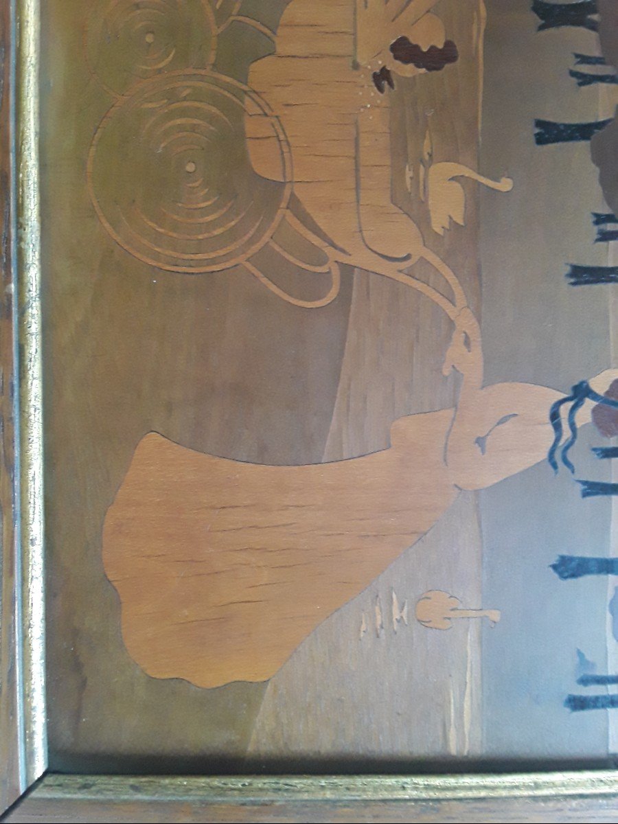 Art Nouveau Period Wood Marquetry Panel-photo-4