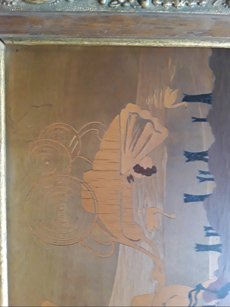 Art Nouveau Period Wood Marquetry Panel-photo-1