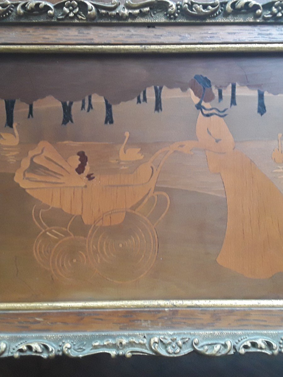 Art Nouveau Period Wood Marquetry Panel-photo-3