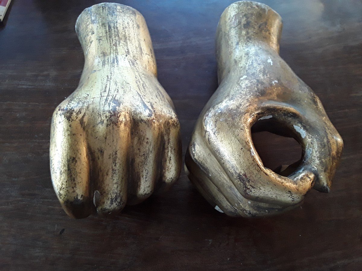 Astonishing Pair Of Hands In Carved Wood 19th Century-photo-5