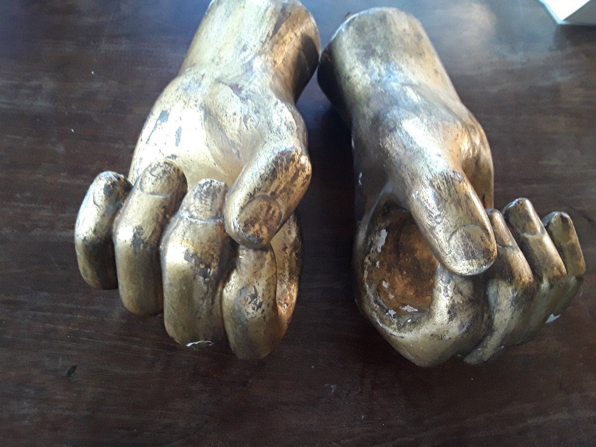 Astonishing Pair Of Hands In Carved Wood 19th Century-photo-7