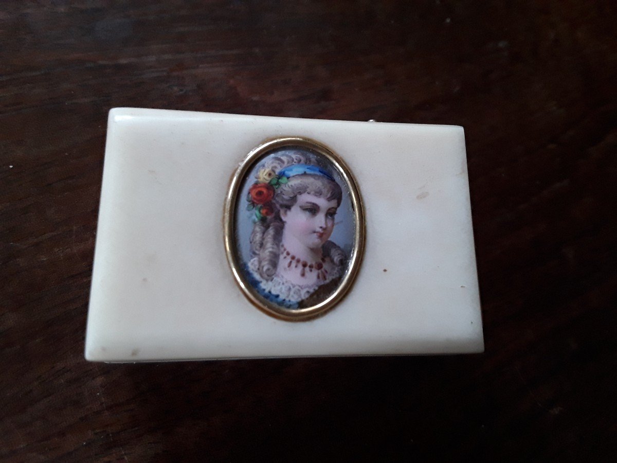 Small 19th Century Ivory And Miniature Box On Enamel 