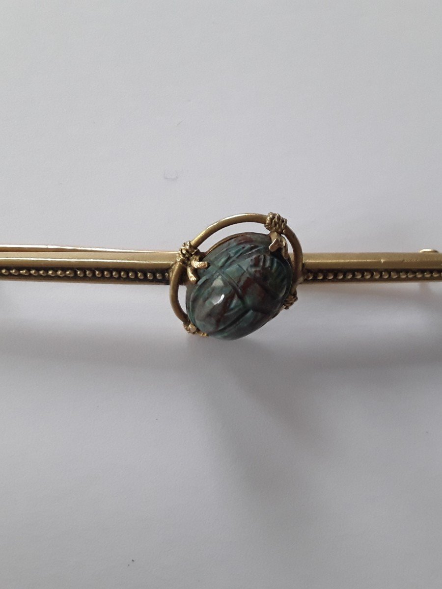 Broche Barrette En Or  19ème Siecle Avec Scarabée  , Egyptomania. -photo-2