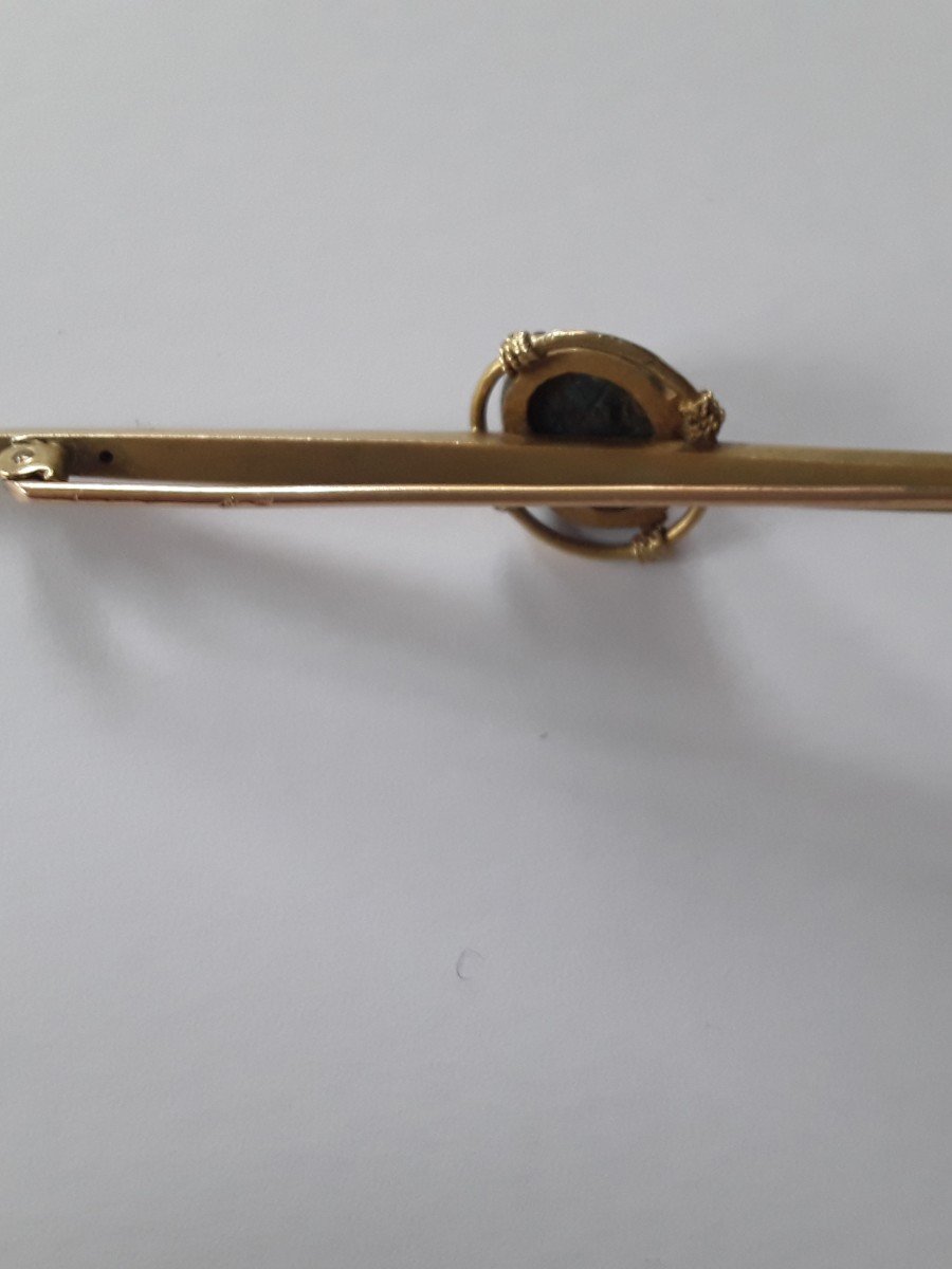 Broche Barrette En Or  19ème Siecle Avec Scarabée  , Egyptomania. -photo-3