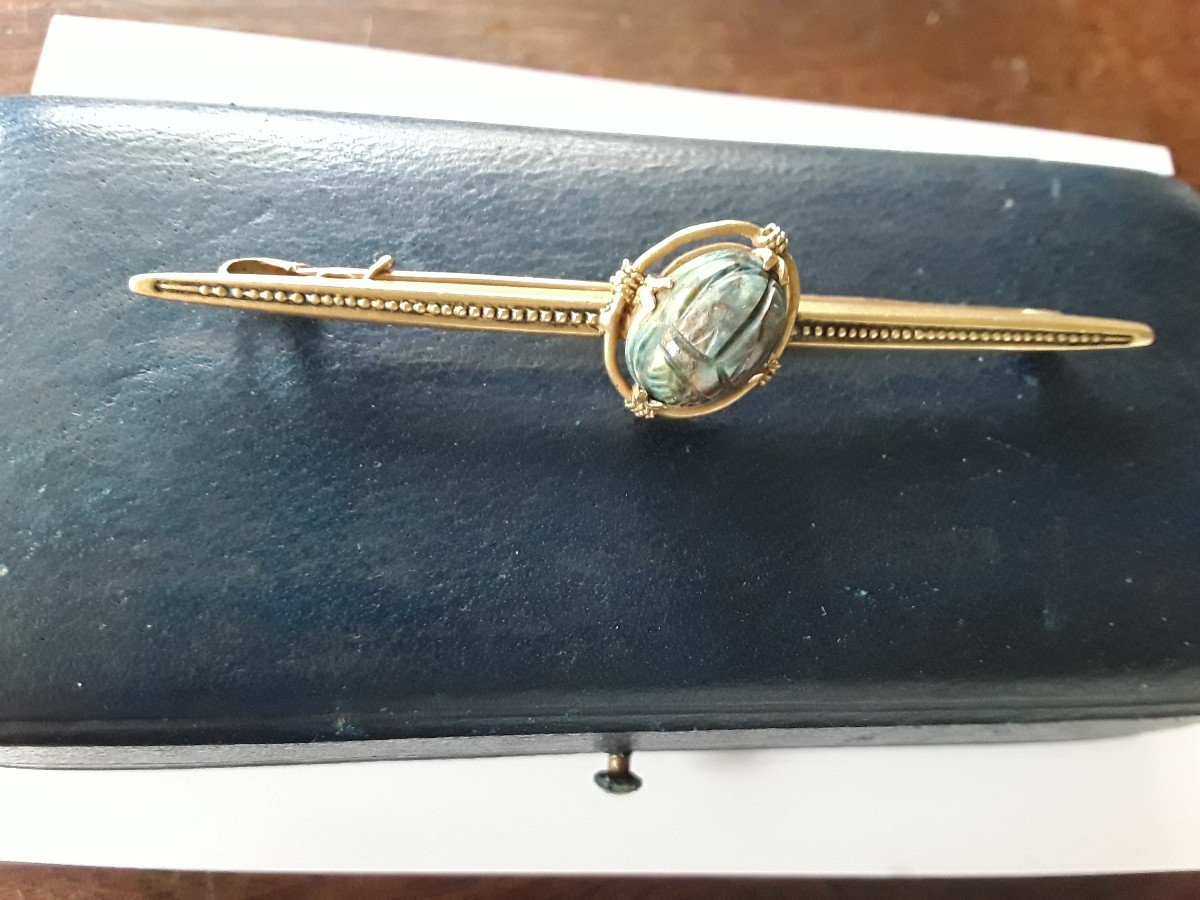 19th Century Gold Barrette Brooch With Scarab, Egyptomania. 