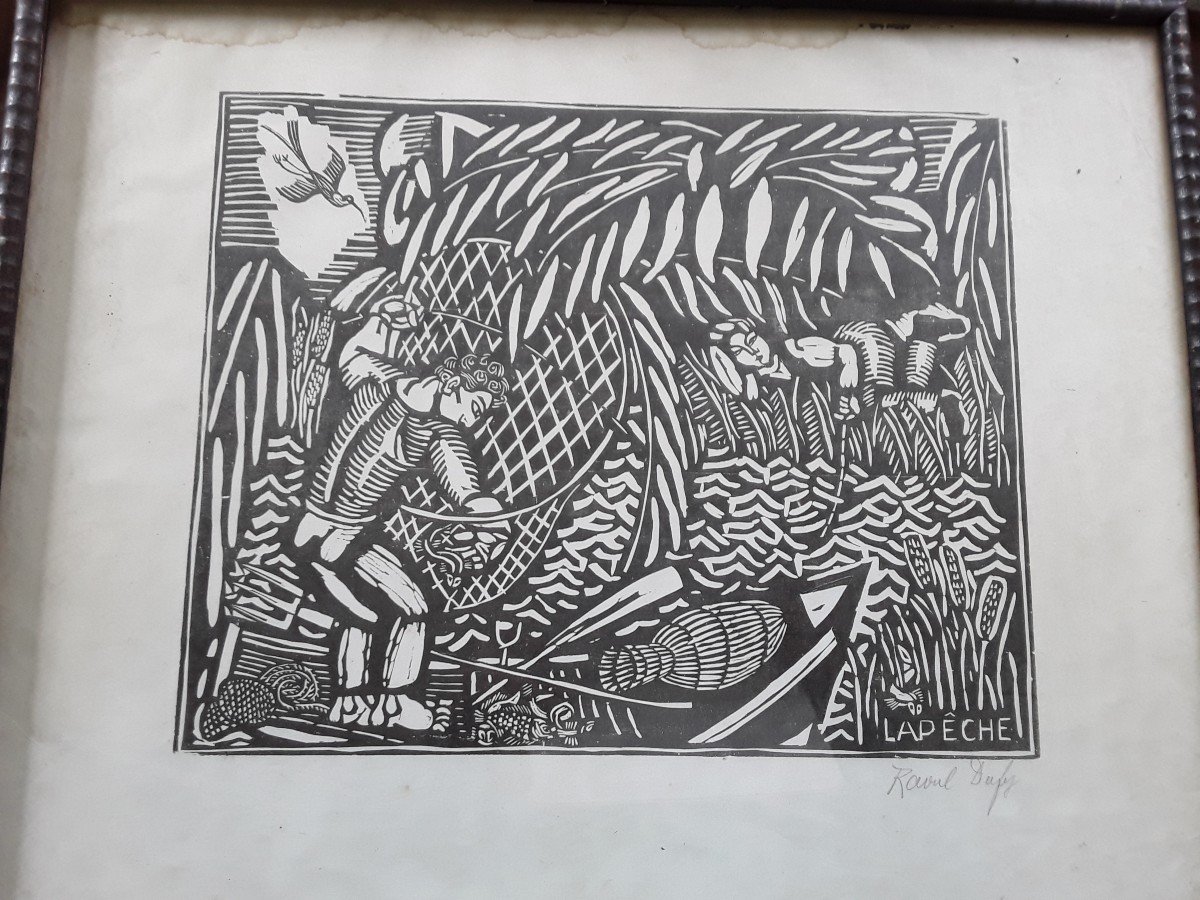 Wood Engraved By Raoul Dufy "fishing" Around 1910-photo-2