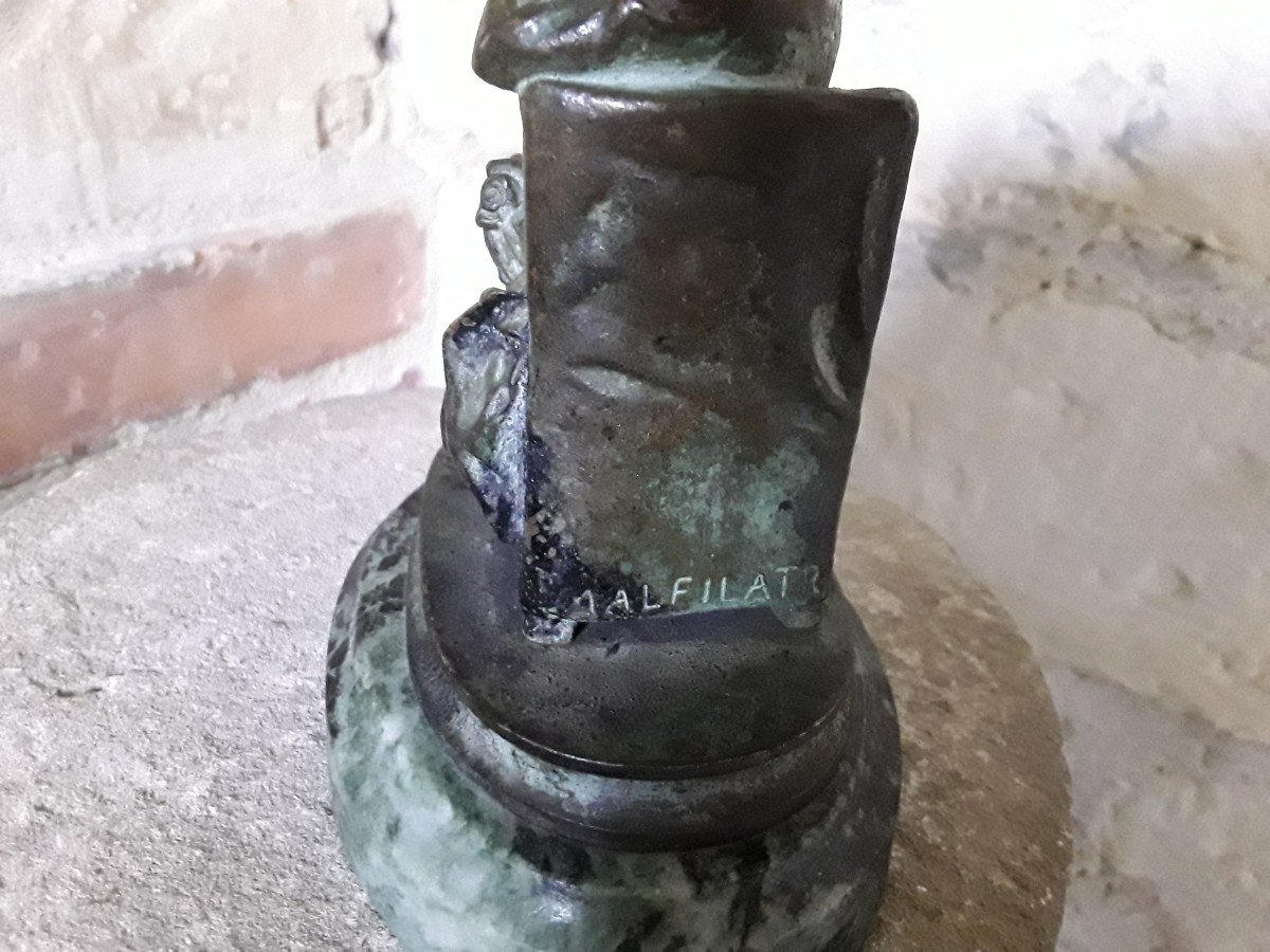 Small Bronze By E. Melingue Representative The Poet Malfilatre. -photo-3