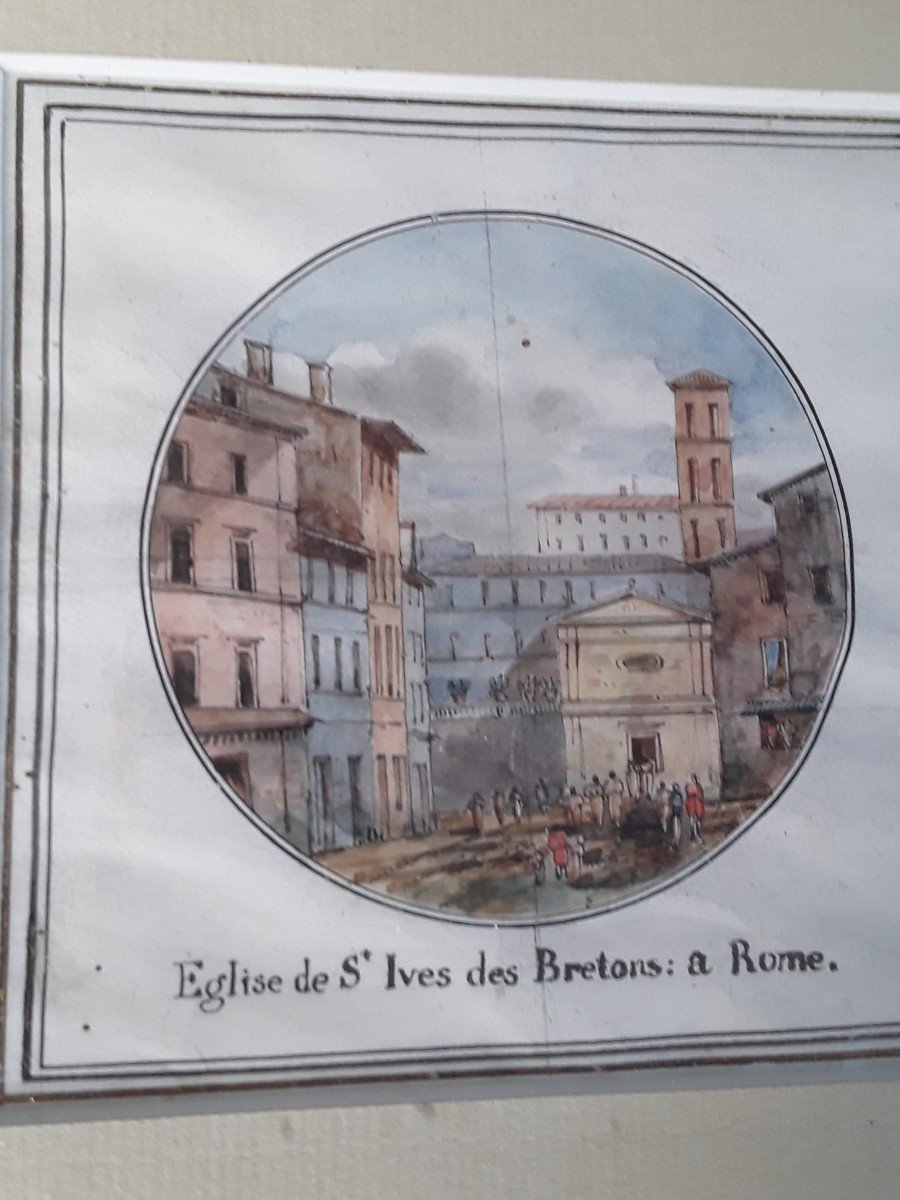 Two Watercolors "views Of Rome" Early 19th Century -photo-2