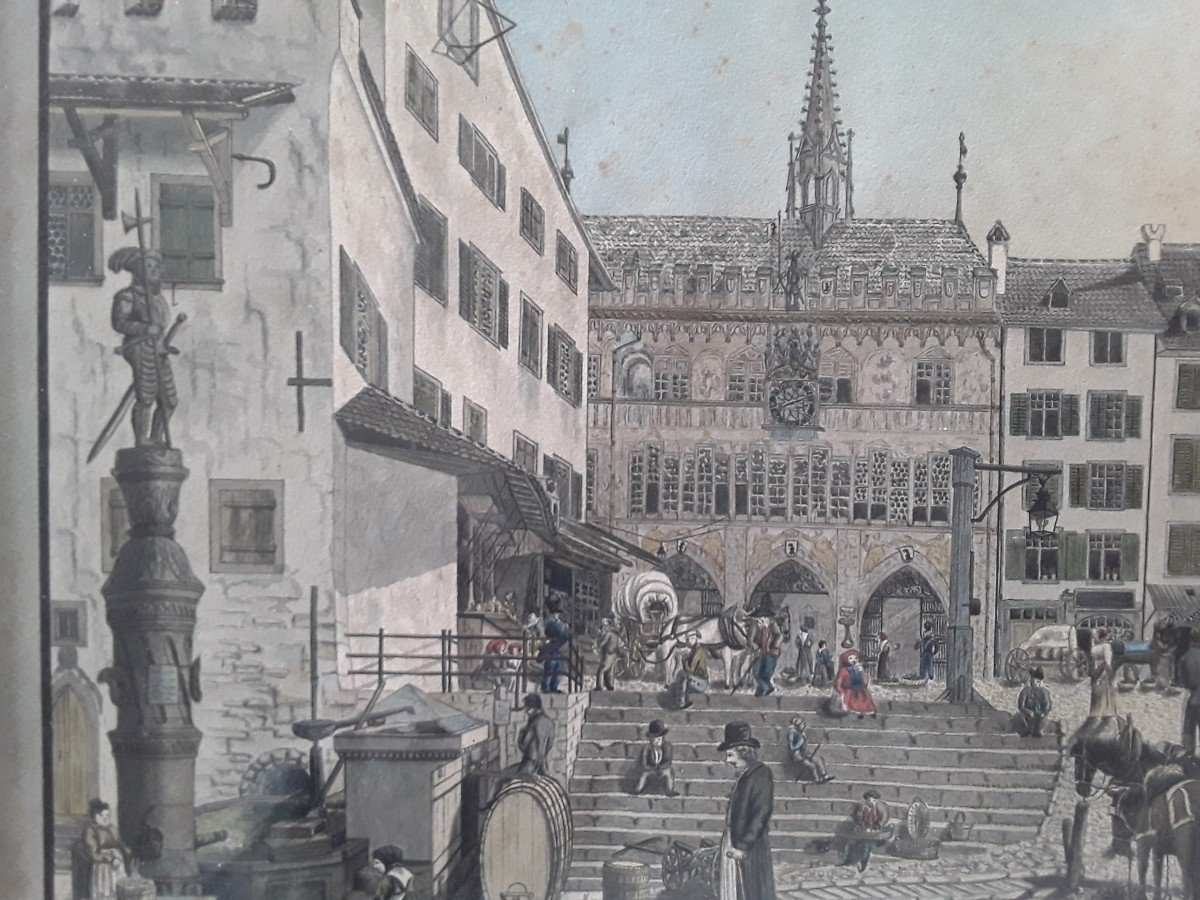 Old Drawing Of The Basel Town Hall.-photo-2