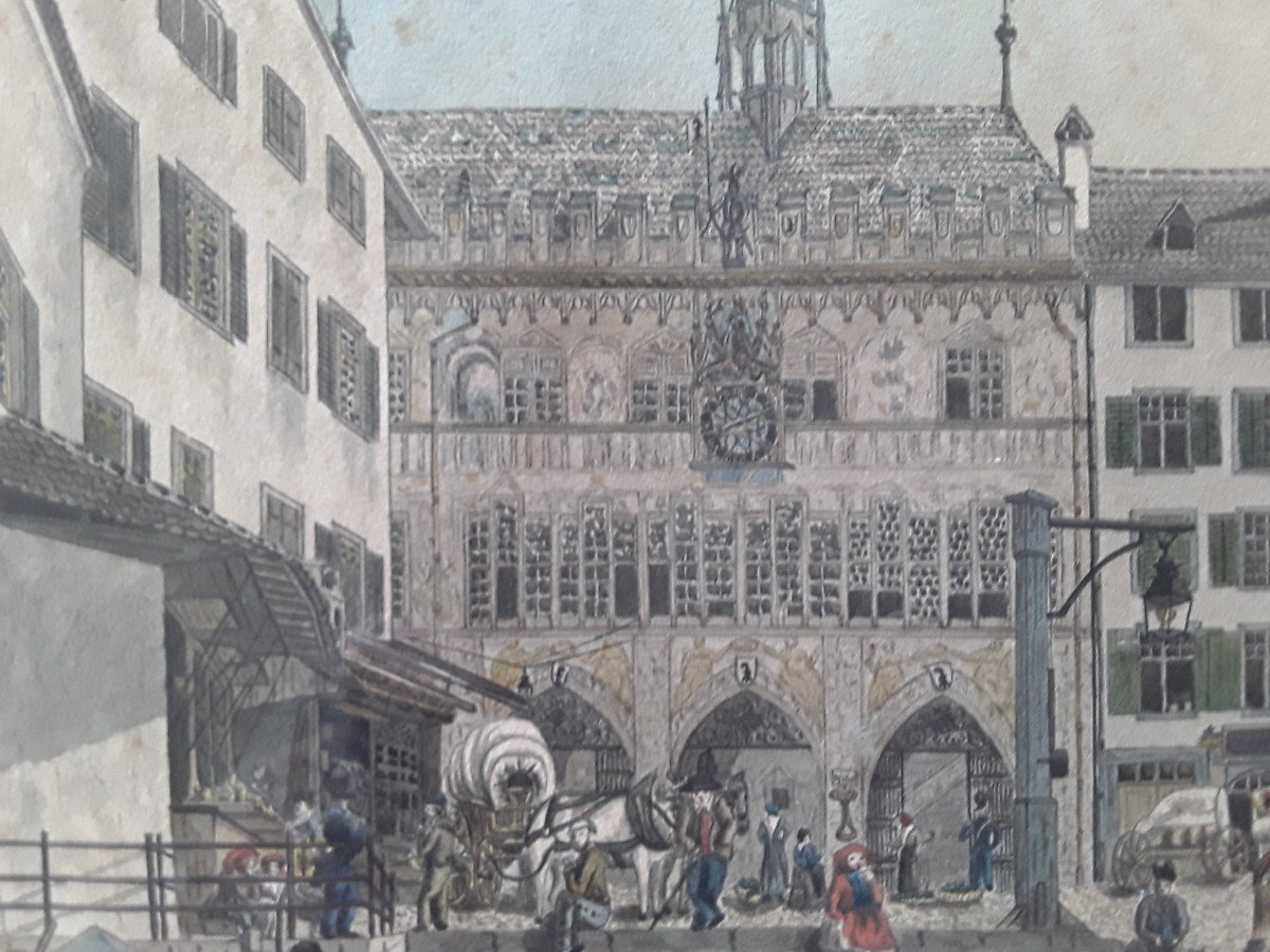 Old Drawing Of The Basel Town Hall.-photo-4