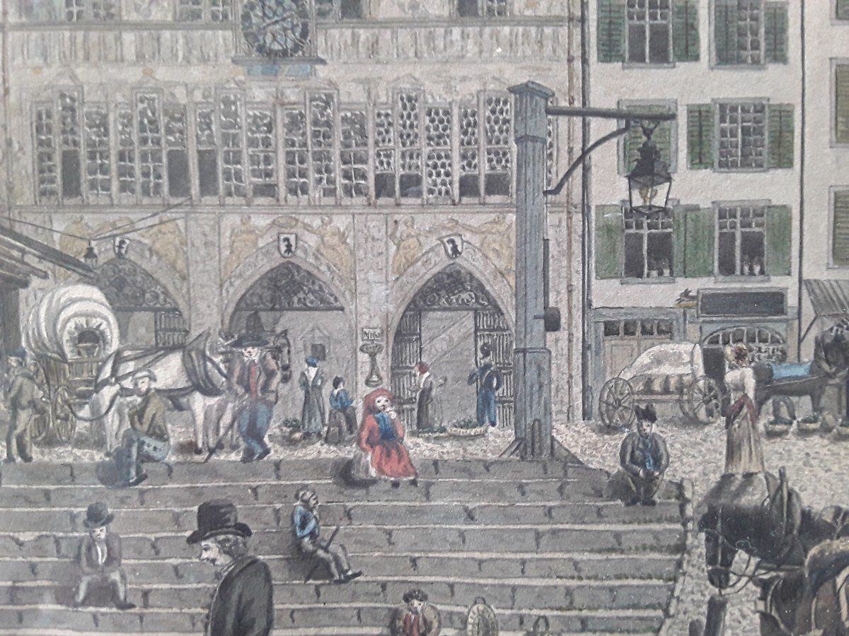 Old Drawing Of The Basel Town Hall.-photo-2