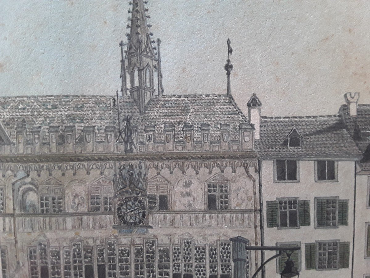 Old Drawing Of The Basel Town Hall.-photo-3