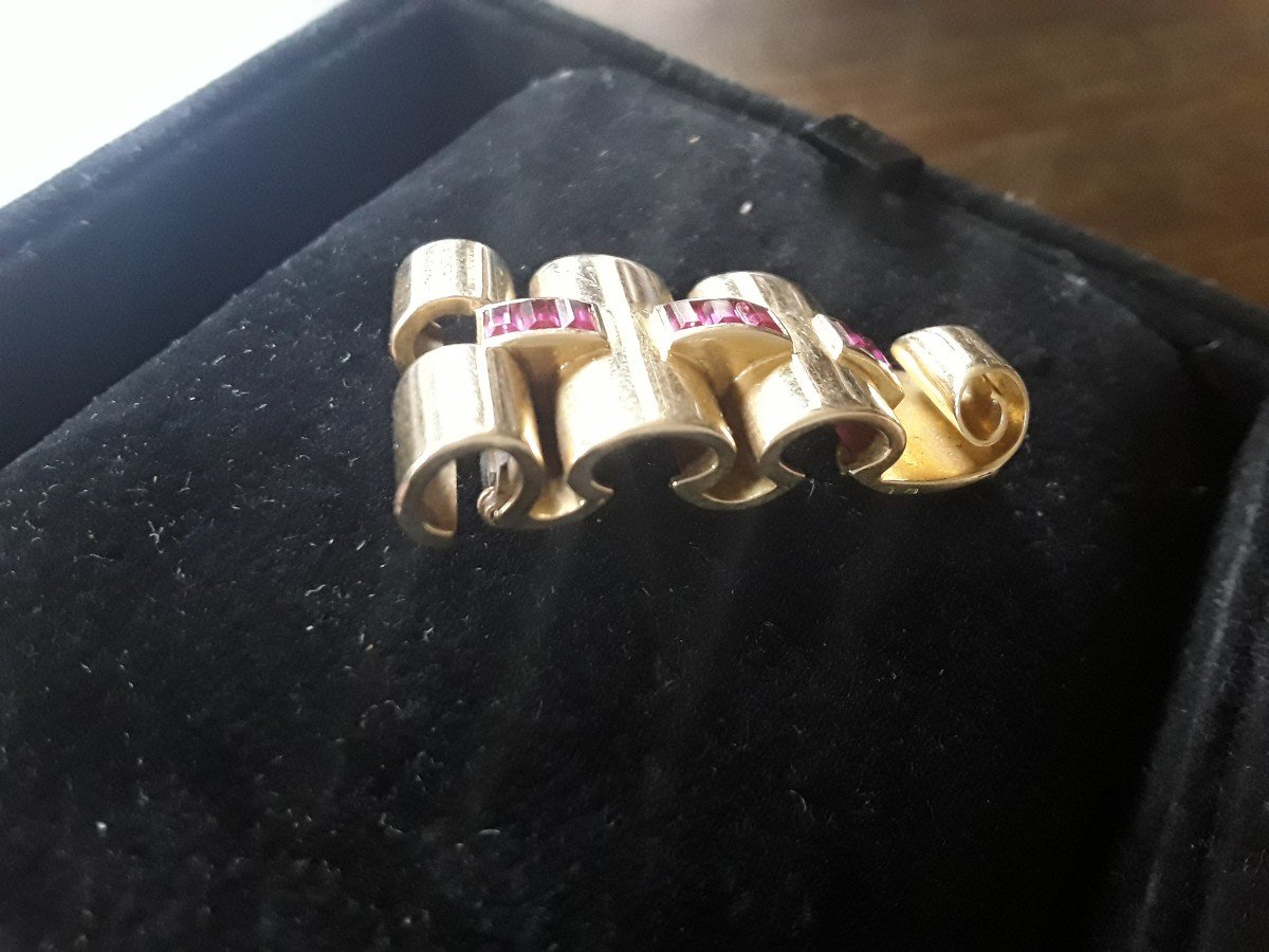 18 Carat Gold And Red Stone Clip Brooch, 1940s-photo-2