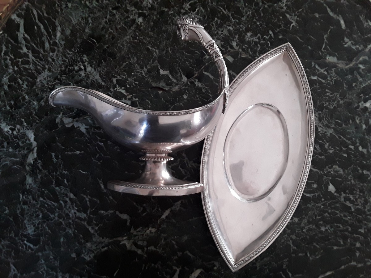 Sauceboat And Its Tray In Solid Silver, Late 18th And Early 19th Century. M. O. Blanchard 