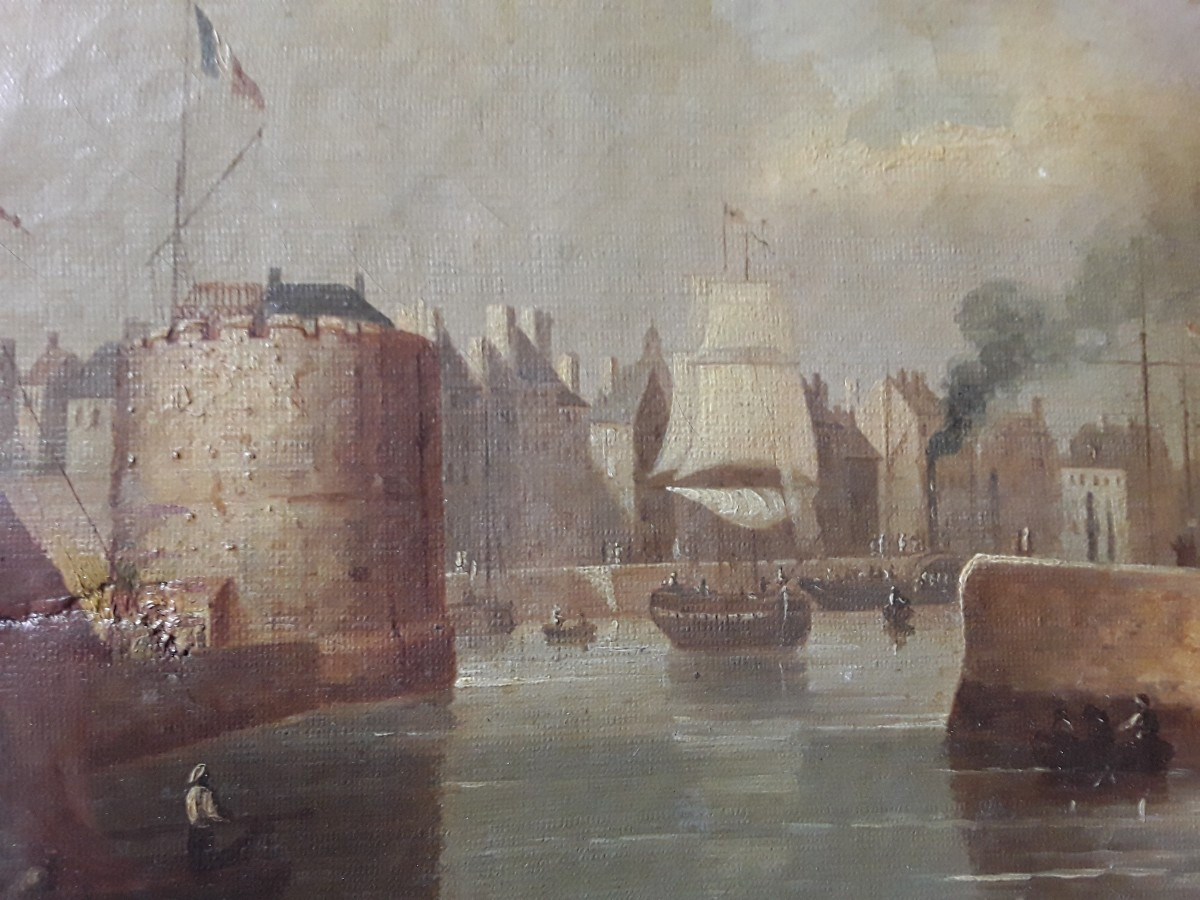 "the Port Of Le Havre" Old Painting-photo-2