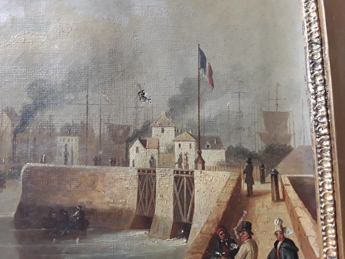 "the Port Of Le Havre" Old Painting-photo-2