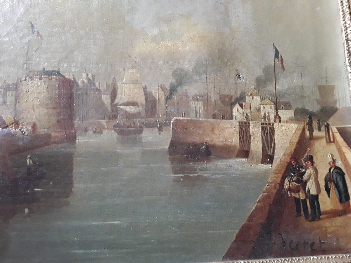 "the Port Of Le Havre" Old Painting-photo-5