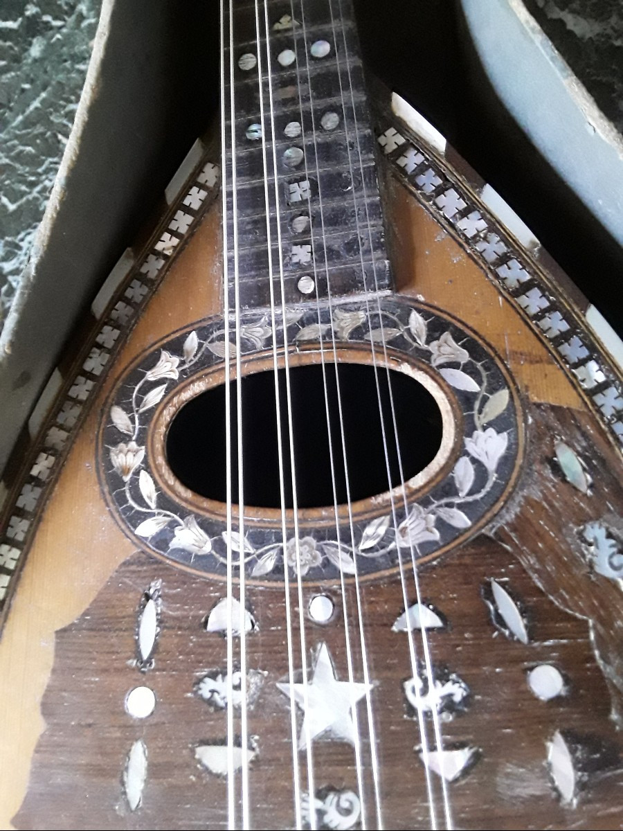Mandoline ancienne dans sa boite en carton-photo-7