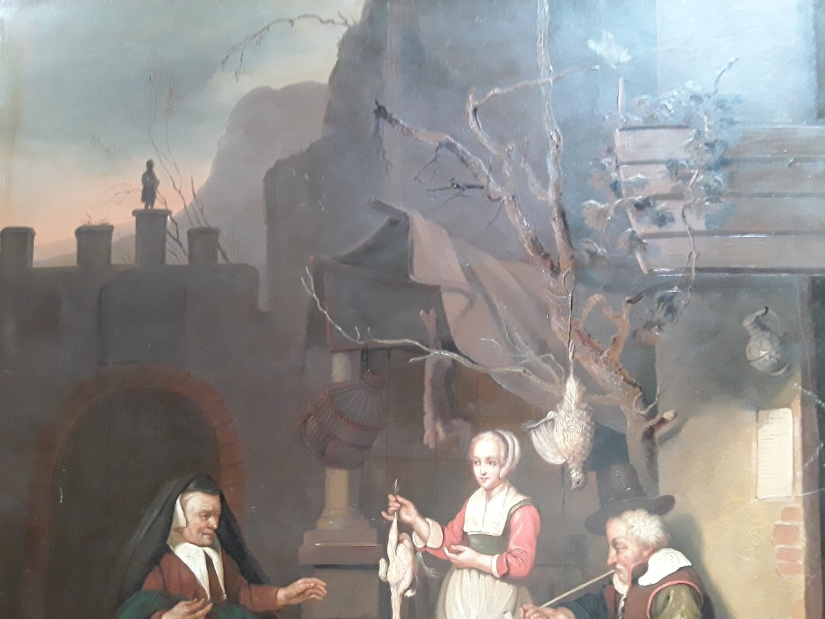Peinture 19ème siecle scène flamande -photo-3