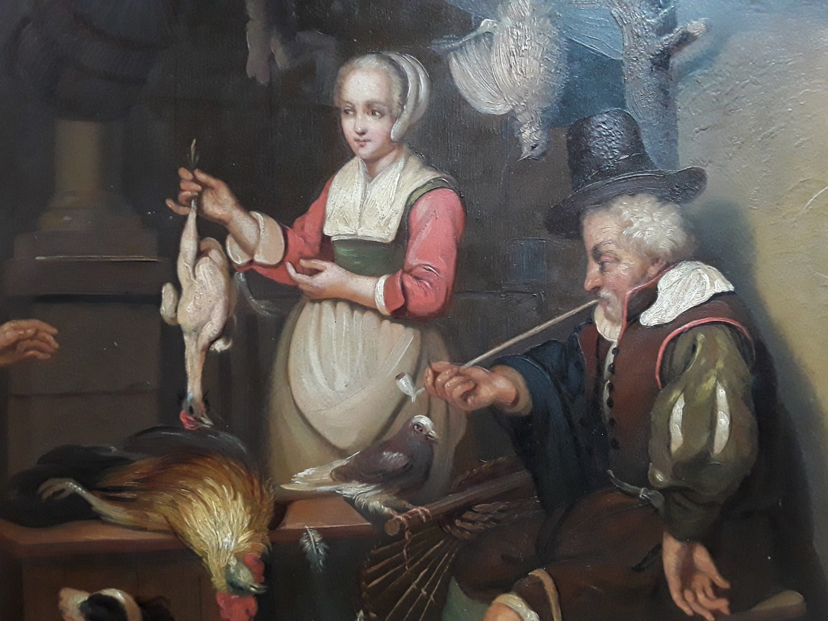 Peinture 19ème siecle scène flamande -photo-1