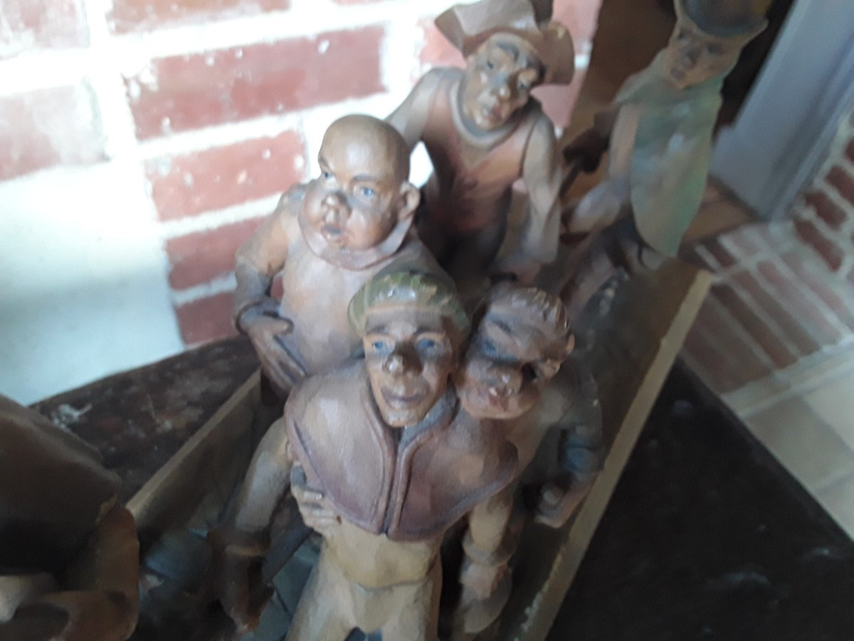 Étonnant groupe en bois sculpté fin 19ème siecle début 20ème siecle -photo-2