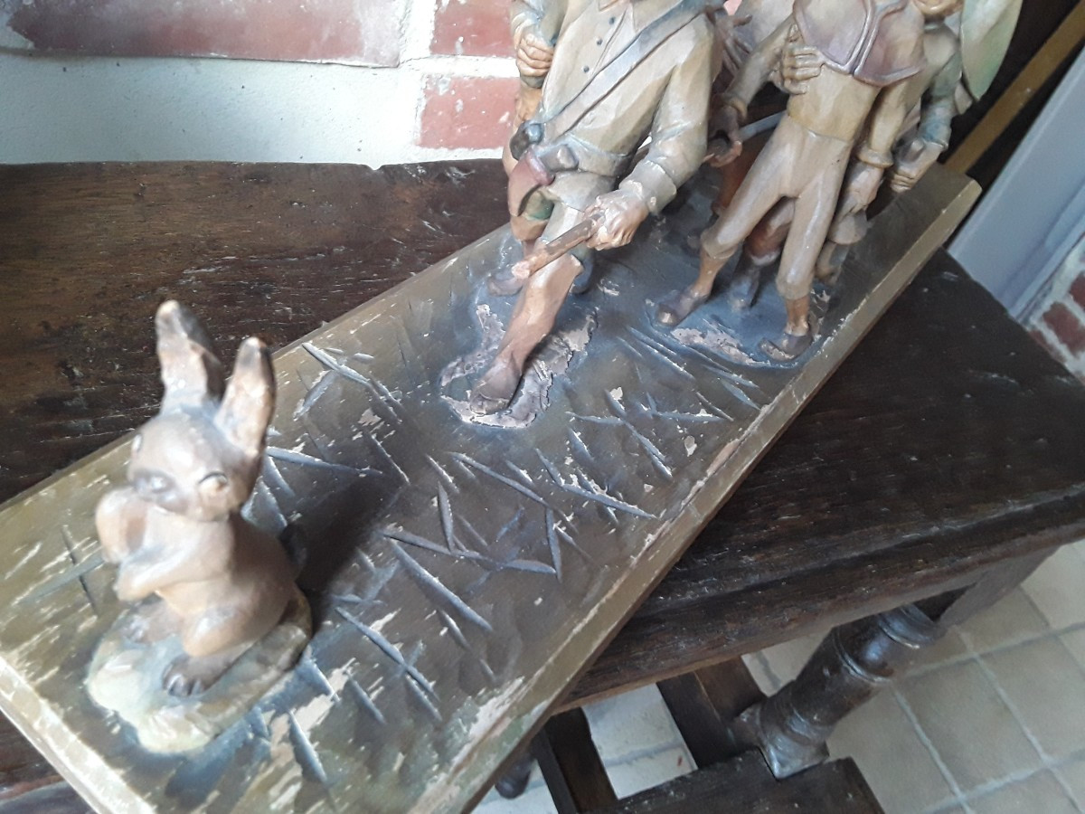 Étonnant groupe en bois sculpté fin 19ème siecle début 20ème siecle -photo-2