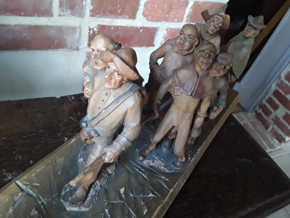 Étonnant groupe en bois sculpté fin 19ème siecle début 20ème siecle -photo-5