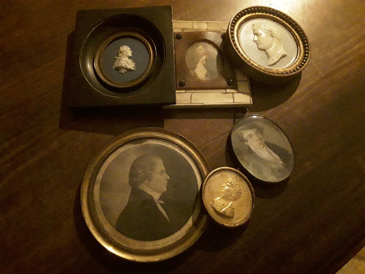 Set Of 6 Antique Miniatures In Various Materials 