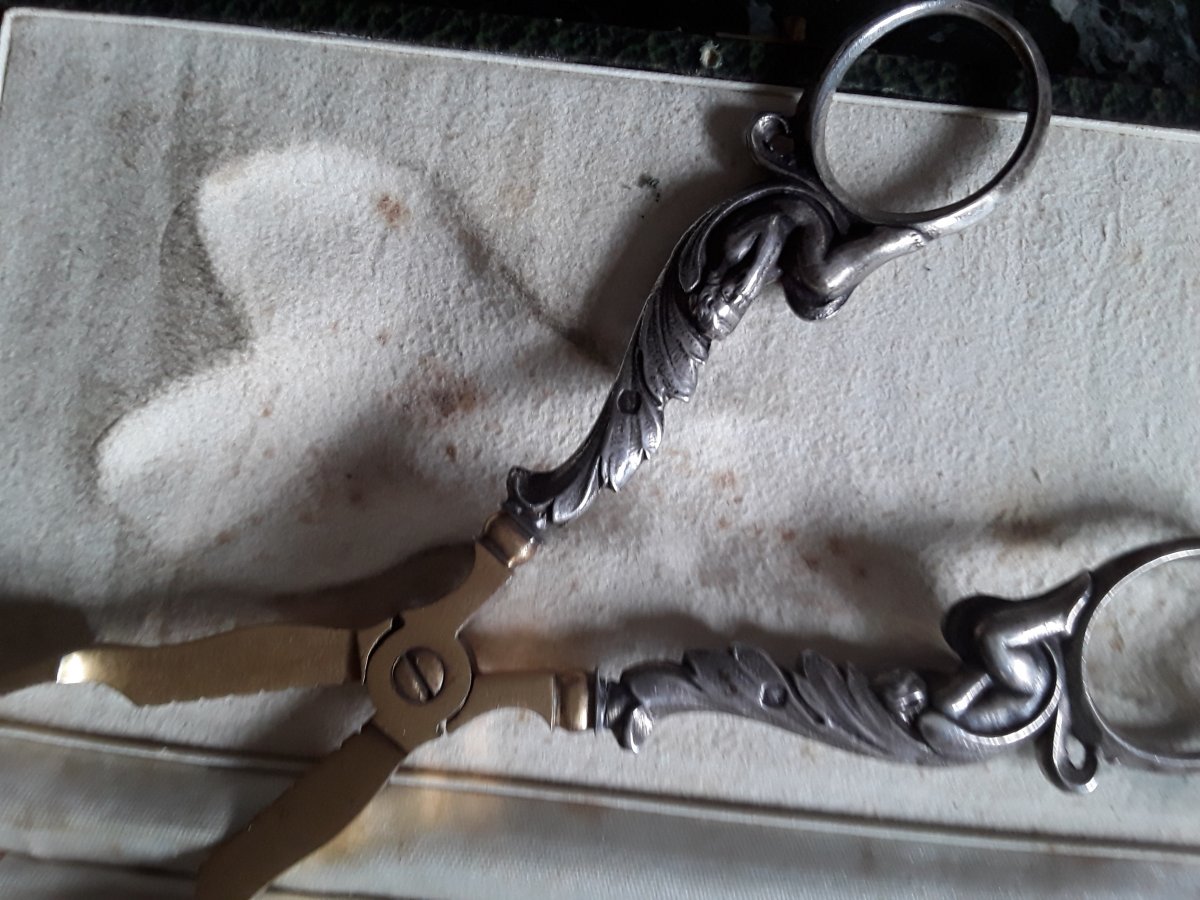 Sugar Tongs In Sterling Silver And Metal Dore 19th.-photo-2