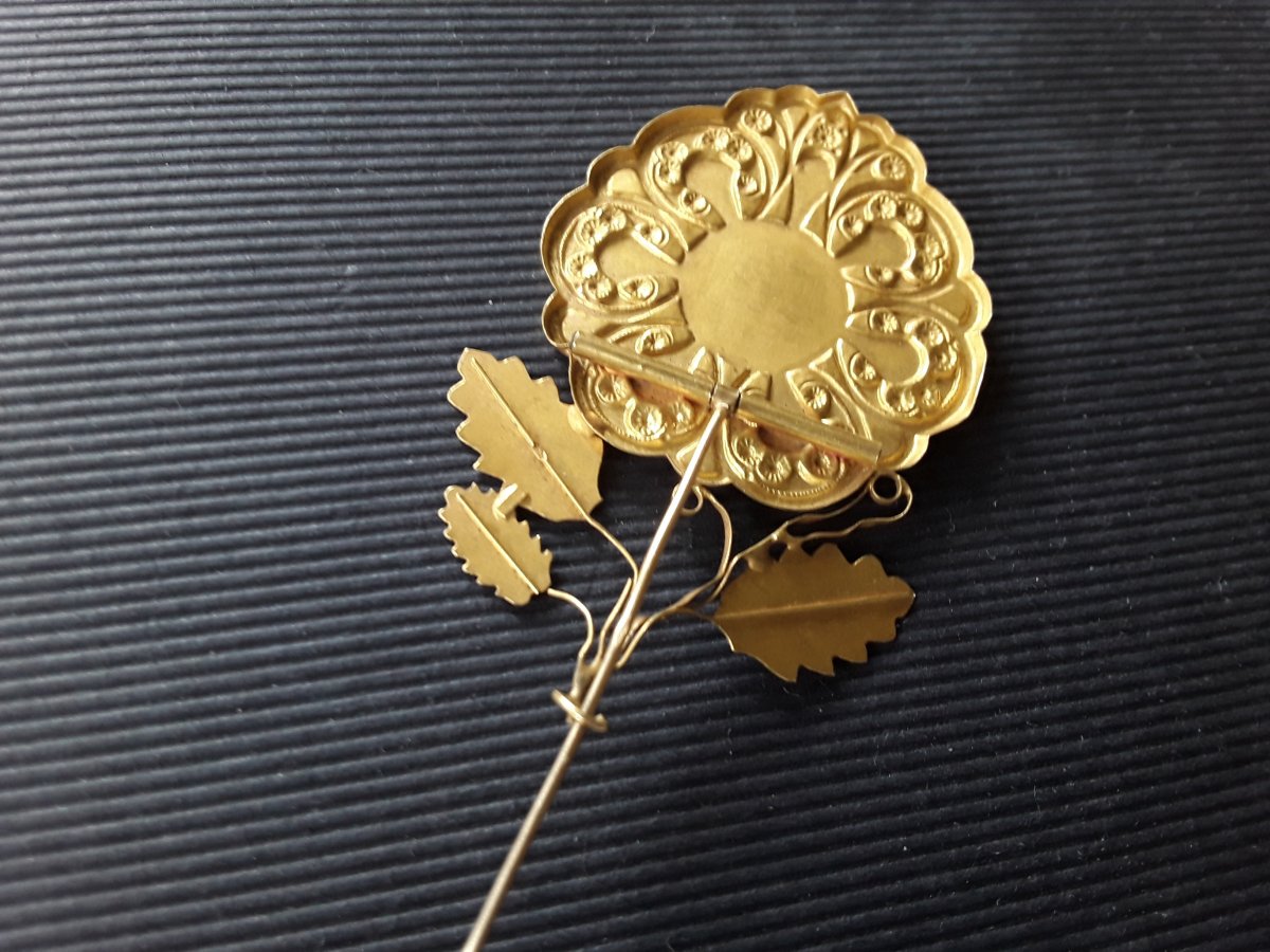 Broche en or dite " pensée normande " en or émaillé 19ème siècle. -photo-2