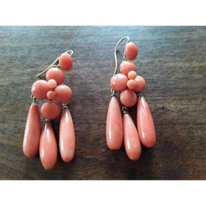 19th Century Gold And Coral Drop Earrings 