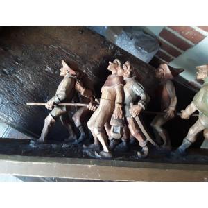 Étonnant groupe en bois sculpté fin 19ème siecle début 20ème siecle 