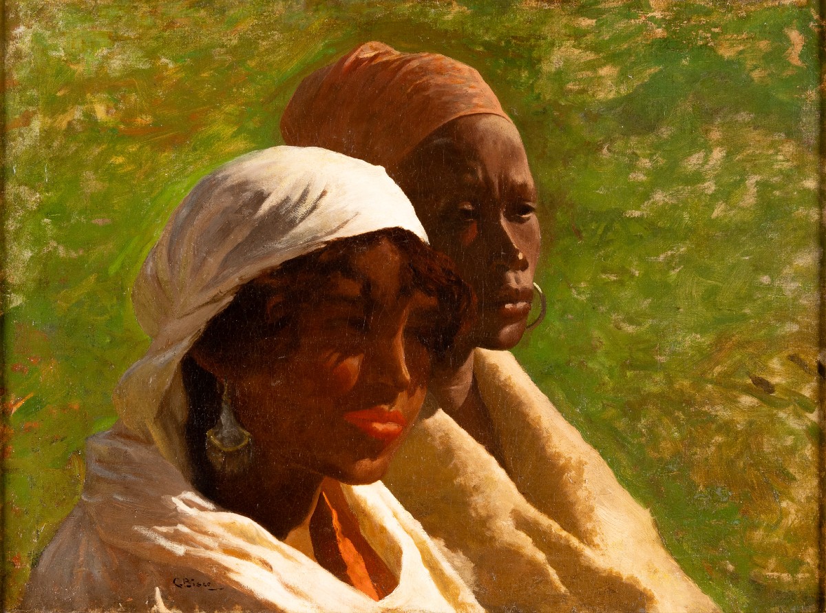 Portrait orientaliste de deux figures féminines africaines, Cesare Biseo (Rome 1843 - 1909)-photo-2