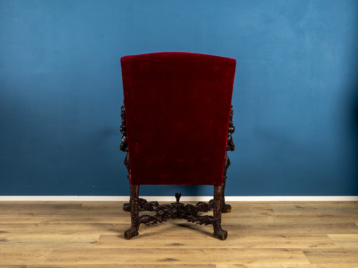 Fauteuil Sculpté, Cercle D’andrea Brustolon (1662-1732), Italie, XVIIe-xviiie Siècle-photo-4