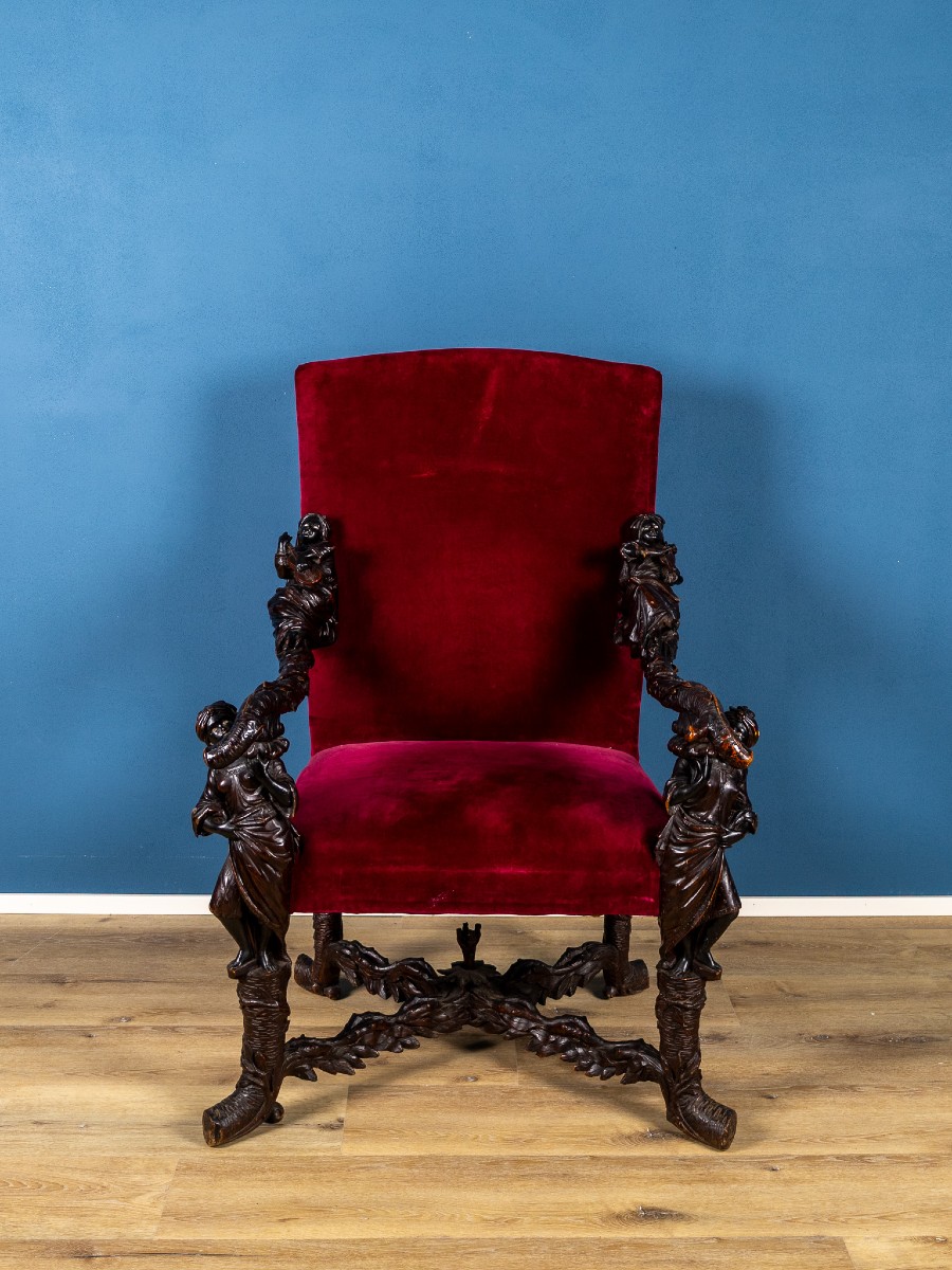 Fauteuil Sculpté, Cercle D’andrea Brustolon (1662-1732), Italie, XVIIe-xviiie Siècle