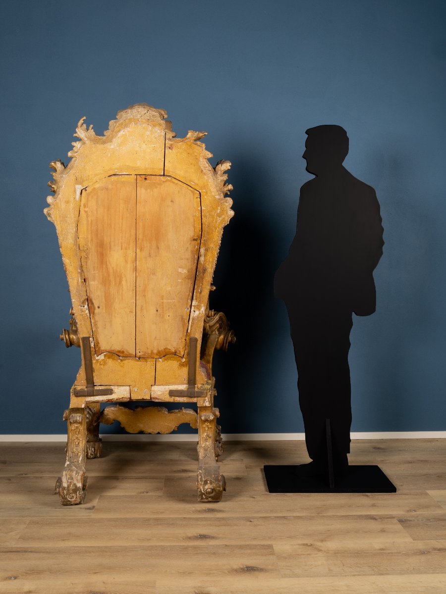 Trône Napolitain En Bois Doré, époque Louis XIV, Italie, XVIIe Siècle-photo-2
