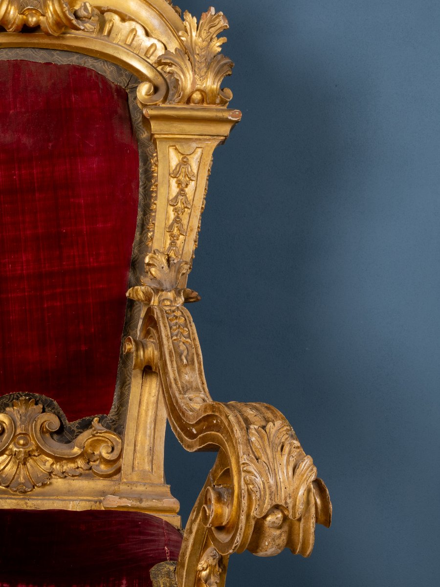 Trône Napolitain En Bois Doré, époque Louis XIV, Italie, XVIIe Siècle-photo-3