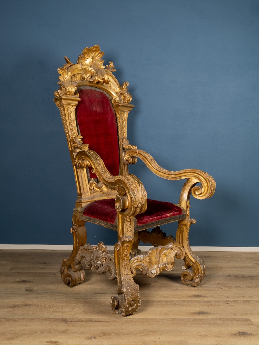 Trône Napolitain En Bois Doré, époque Louis XIV, Italie, XVIIe Siècle