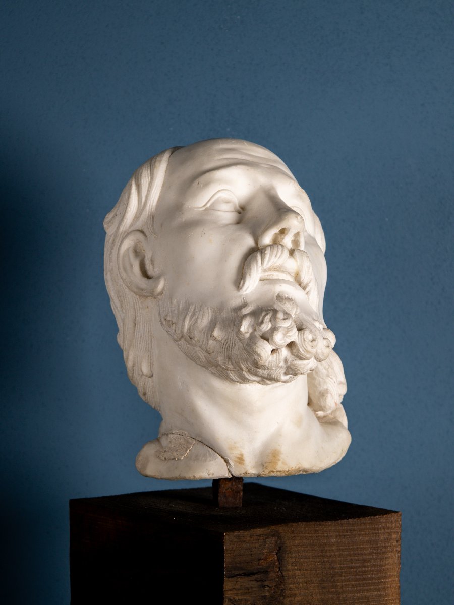 Tête D’homme Barbu Aux Longs Cheveux En Marbre, Girolamo Ticciati (1676-1744), école Italienne-photo-2