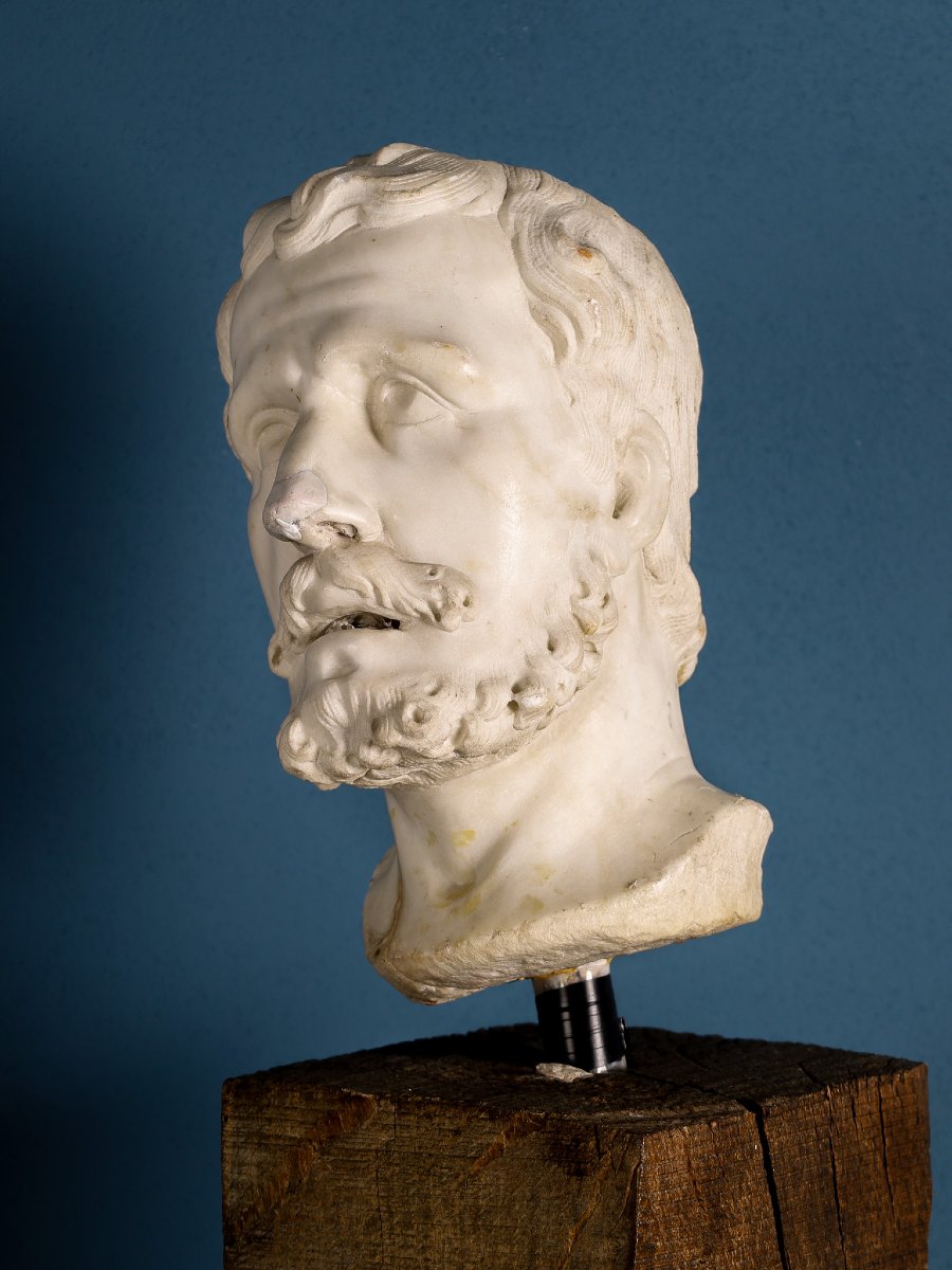 Tête Masculine En Marbre, Barbe Et Cheveux Ondulés, Girolamo Ticciati, XVIIIe Siècle-photo-2