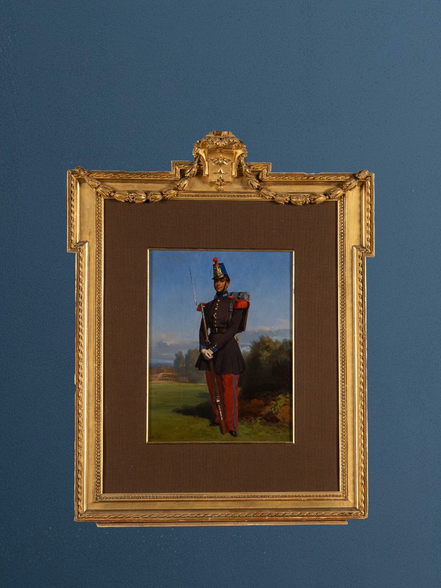 Soldier In Uniform, Signed And Dated 1844, André Fontaine (1802–?), 19th Century