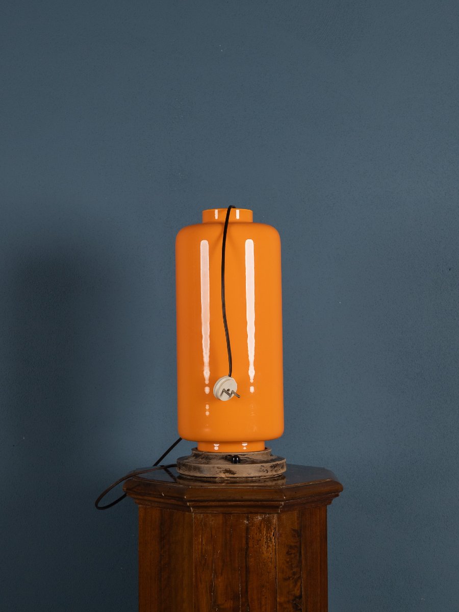 Venini Vase In Opaline Orange Glass, Carlo Scarpa, Signed With Acid On The Bottom-photo-1