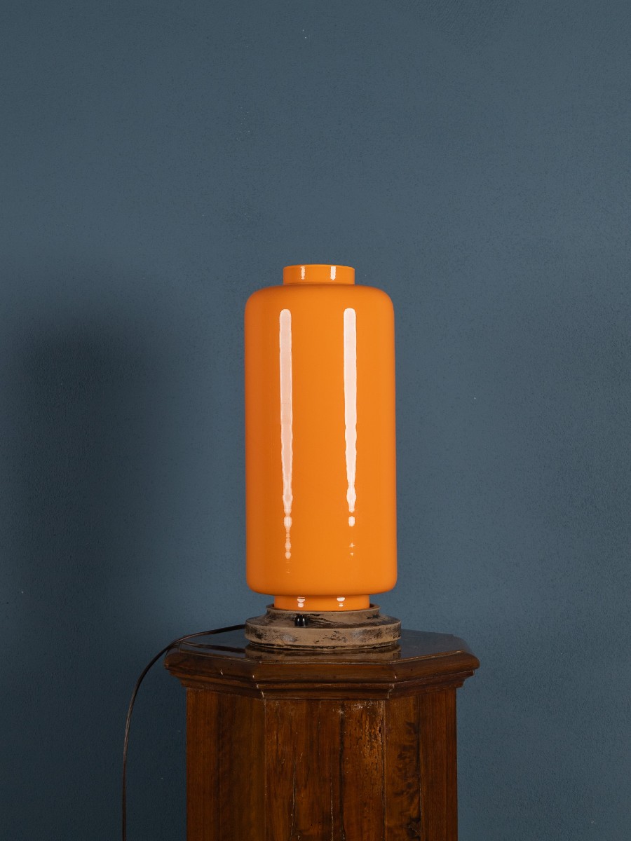 Venini Vase In Opaline Orange Glass, Carlo Scarpa, Signed With Acid On The Bottom