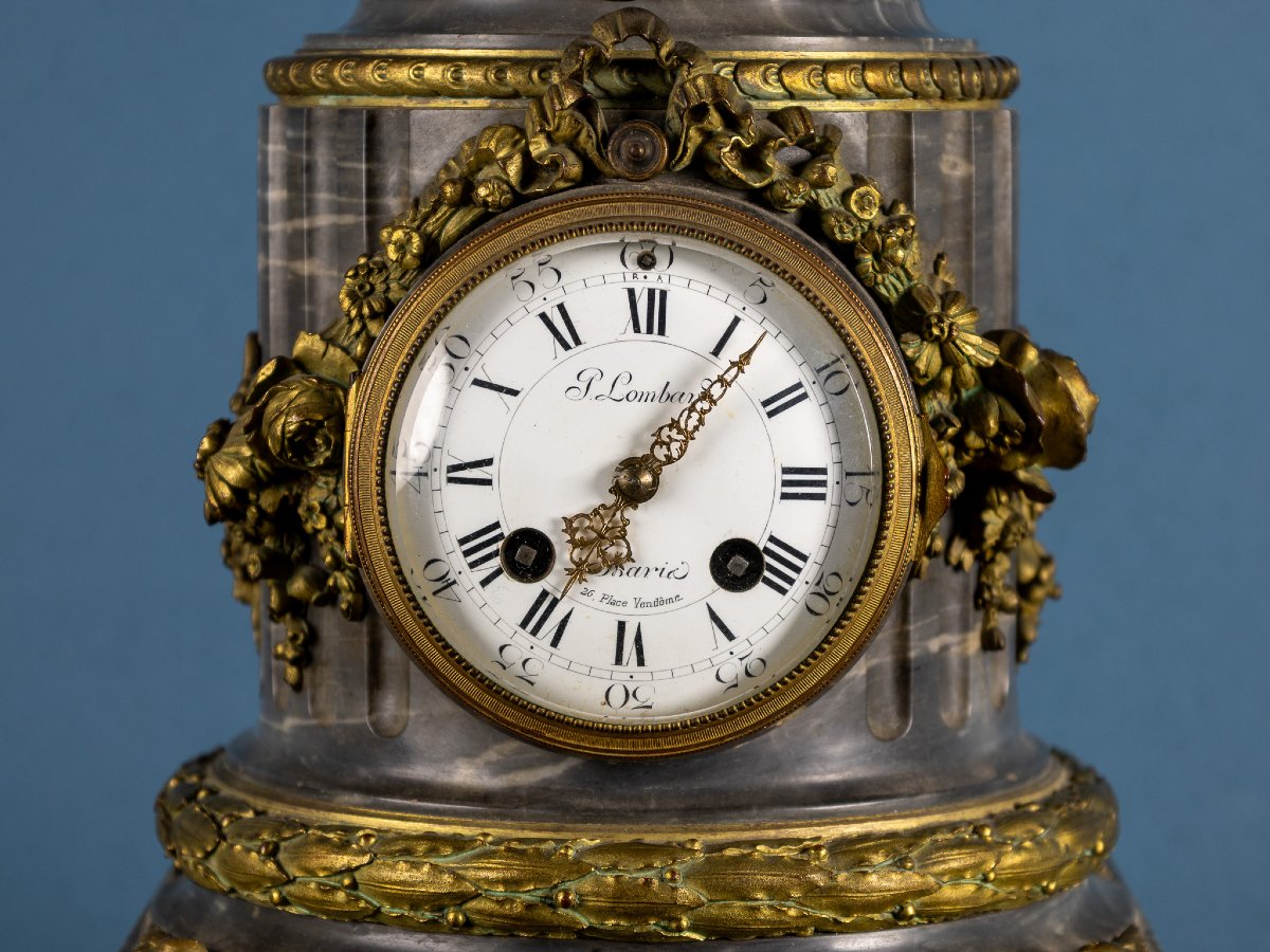 Horloge française en marbre et bronze doré, putto en bronze, fin du XIXe siècle-photo-4