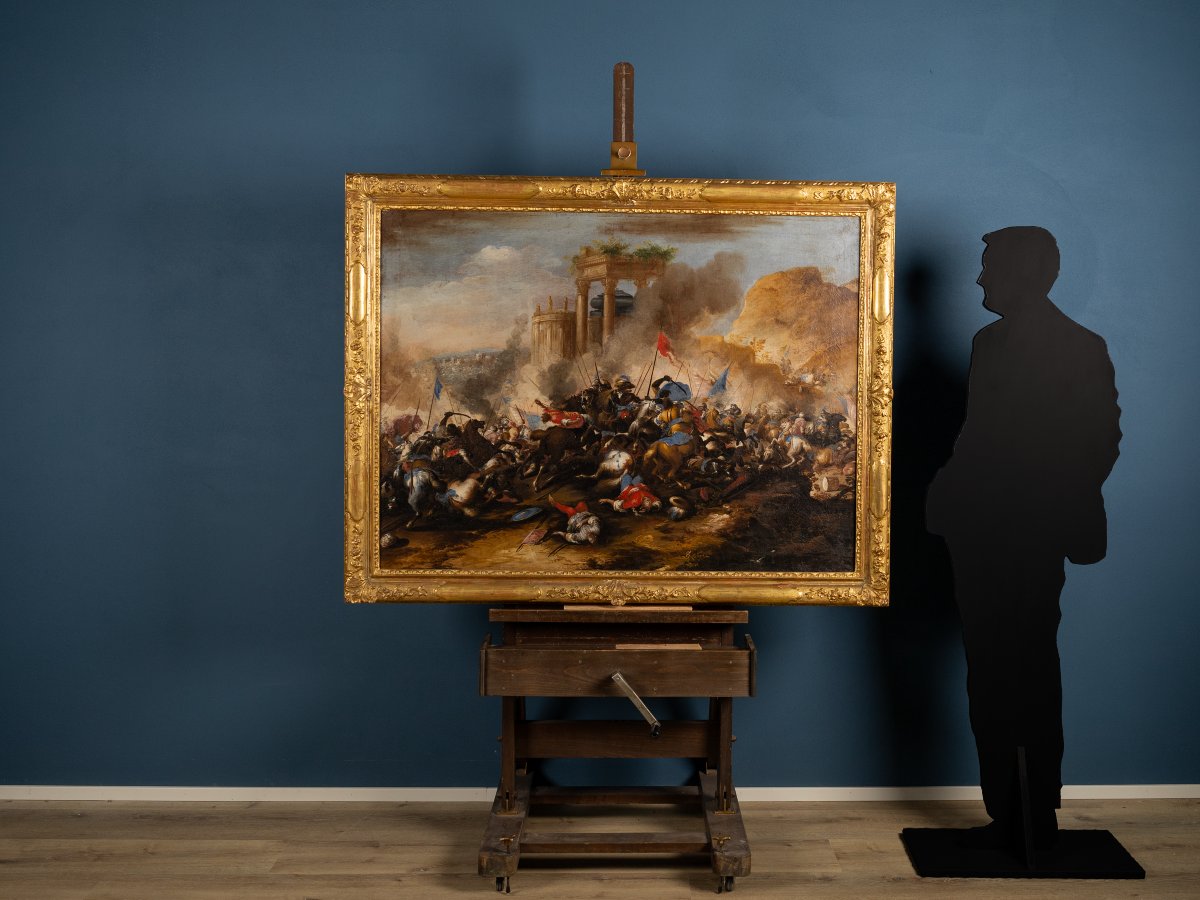 Battle Scene, Antonio Calza (1653–1725), With Expert Opinion By Egidio Martini-photo-2