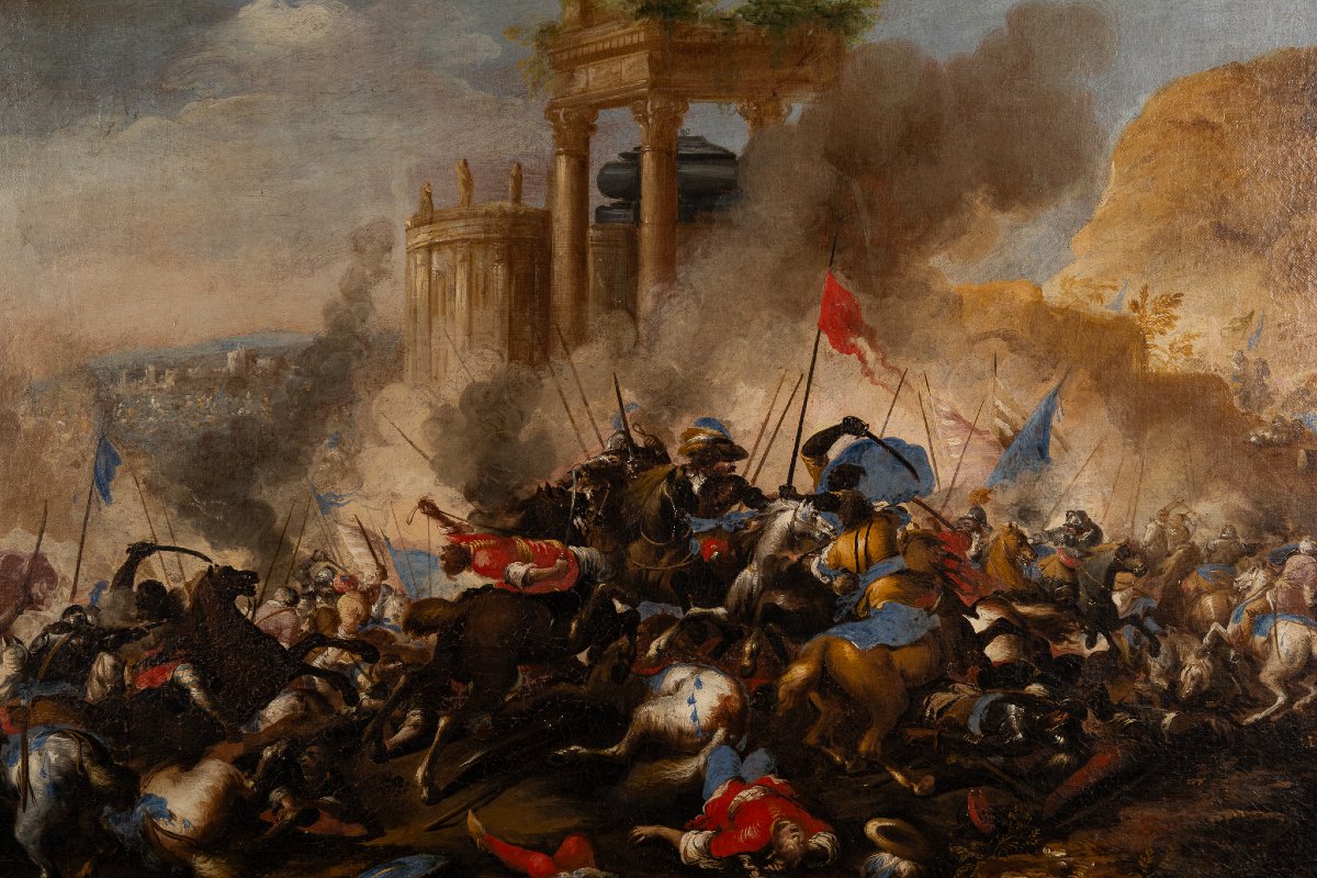 Battle Scene, Antonio Calza (1653–1725), With Expert Opinion By Egidio Martini-photo-3