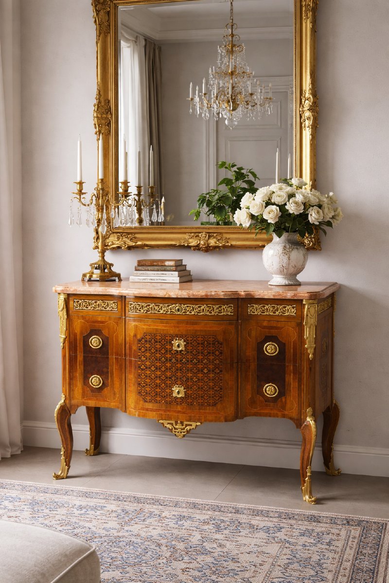 Napoleon III Style Chest Of Drawers, Gilded Bronze Inlays And Applications, 19th Century France-photo-2