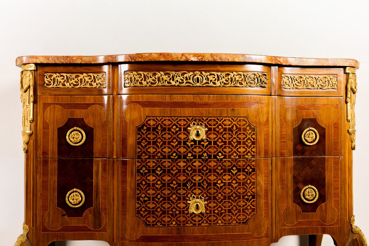 Napoleon III Style Chest Of Drawers, Gilded Bronze Inlays And Applications, 19th Century France-photo-3