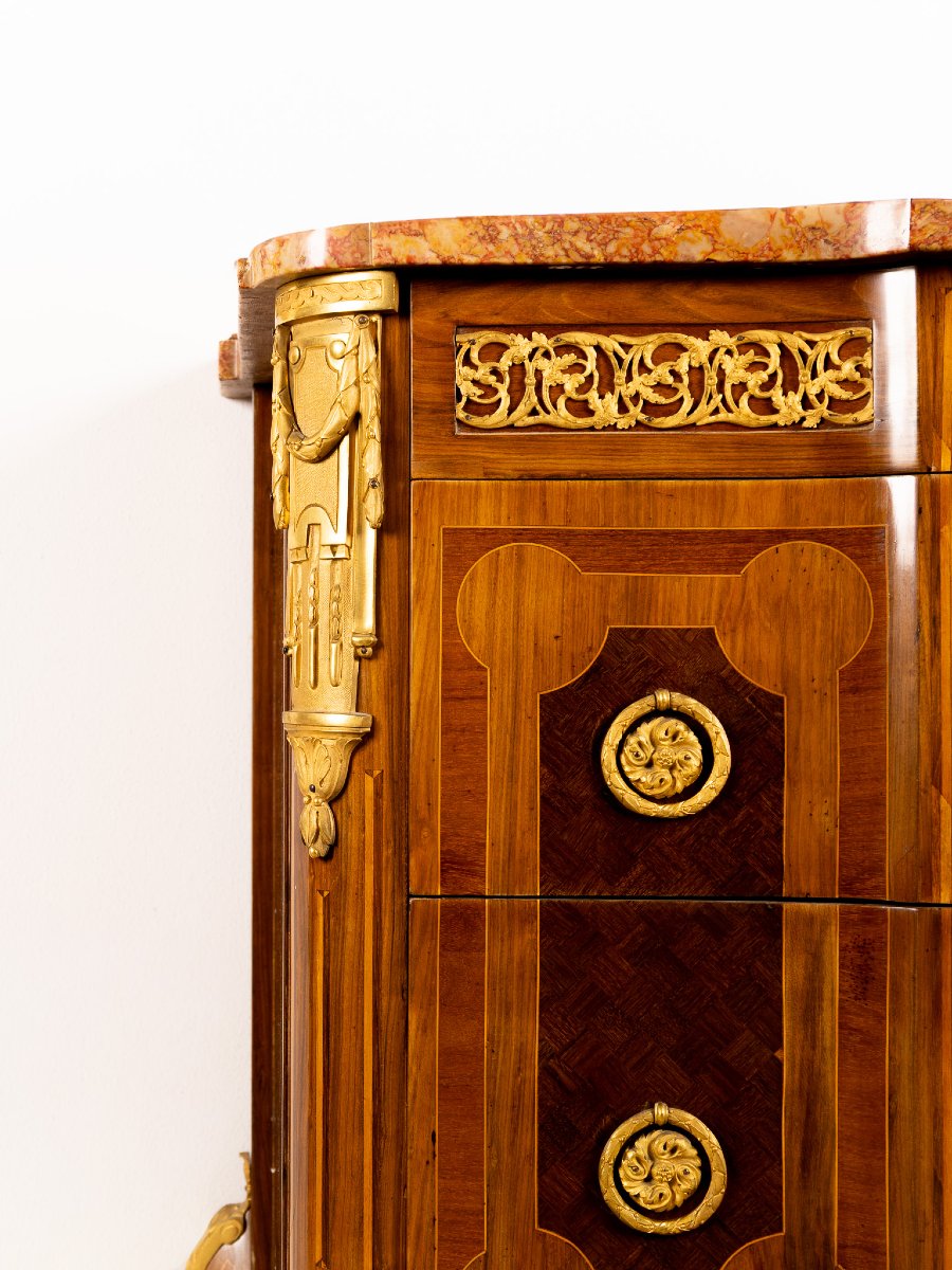 Napoleon III Style Chest Of Drawers, Gilded Bronze Inlays And Applications, 19th Century France-photo-4