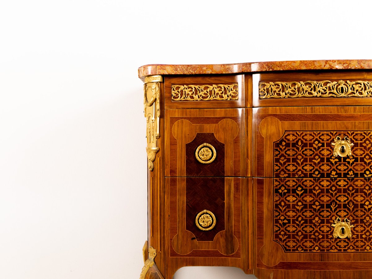 Napoleon III Style Chest Of Drawers, Gilded Bronze Inlays And Applications, 19th Century France-photo-2